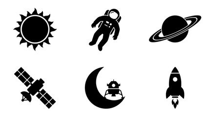 Space icons vector set, astronomy and cosmos symbols, rocket and astronaut flat graphics © black man