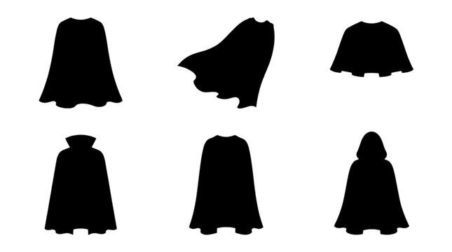 Superhero capes silhouettes vector set. Magic cloaks and medieval mantles collection