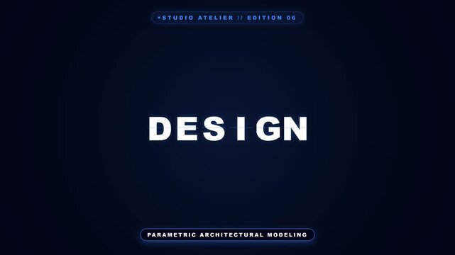 Modern typographic title design showcasing parametric architectural modeling concepts with glowing blue interface elements