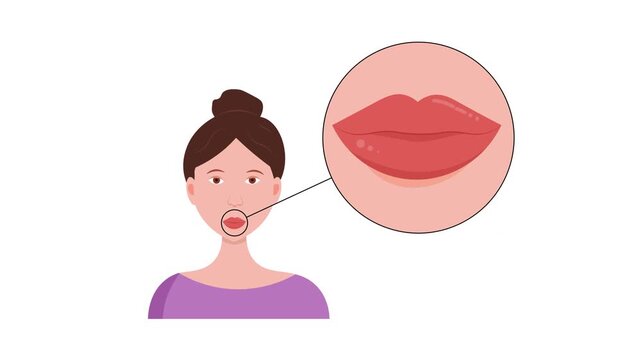 Cold Sore Herpes Labialis Lip Blisters female clustered vesicular eruptions on the lips, ,cold sore (herpes labialis), fever, aphthous stomatitis (canker), angular cheilitis, oral candidiasis