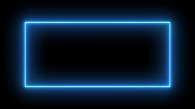 Illustration of a bright red neon rectangle glows against a deep black background, creating a modern, abstract frame or border for digital content motion transparent background
