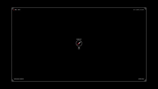 Futuristic Digital Action Camera Recording HUD Overlay Interface with Minimalist UI Elements Including Compass Navigation and GPS Metadata Telemetry on Isolated Black Background
