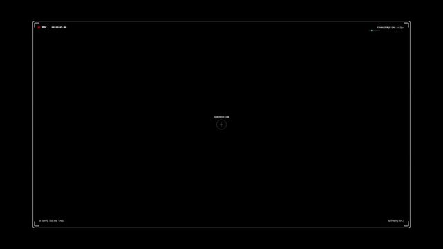 Professional Camera Viewfinder HUD Overlay with Digital Recording Indicators Timecode and Battery Status on Black Background for Video Production and Generic Cinematography Projects