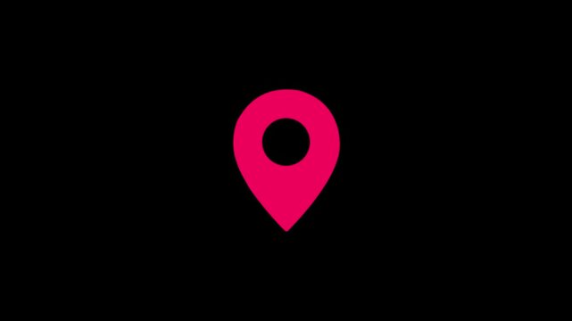 location pin animation, map marker icon, navigation pointer effect, on black background 4k video animation