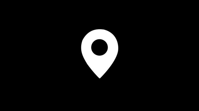 location pin animation, map marker icon, navigation pointer effect, on black background 4k video animation