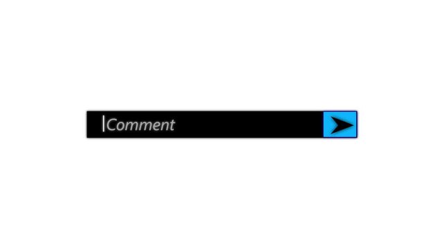 typing comment text inside input field with send arrow button click animation on digital screen 