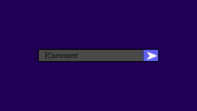 typing comment text inside input field with send arrow button click animation on digital screen 