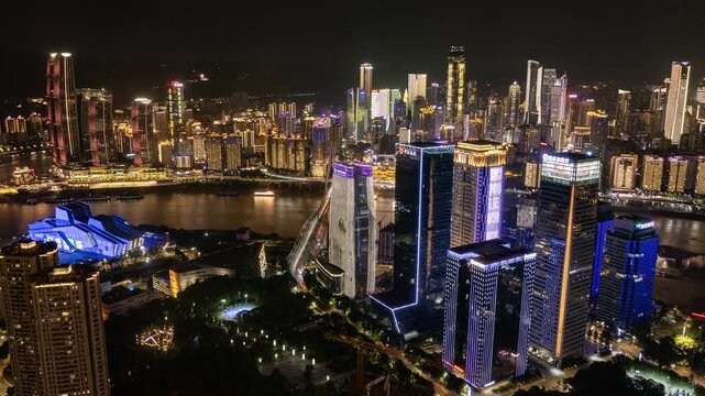 Chongqing cyberpunk city skyline with river
