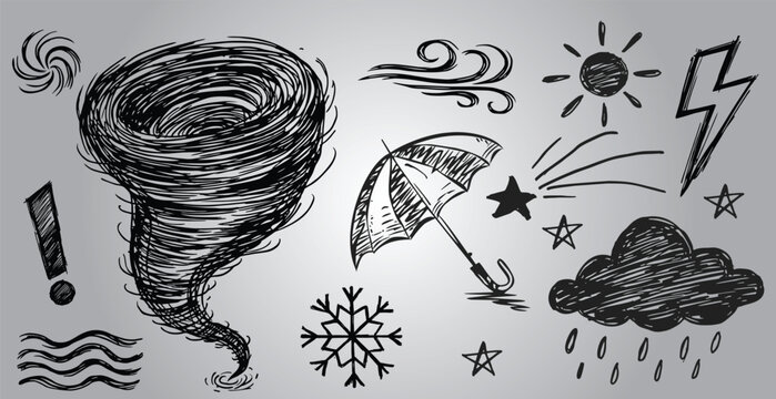 Weather Icons Hand-Drawn Elements Set