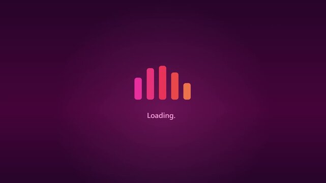Audio waveform loading screen icon with colorful sound equalizer bars and status text on dark purple background