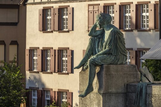 The Helvetia sculpture on its journey at the Mittlere Br&uuml;cke in Basel, Switzerland