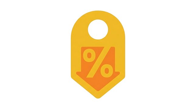 3D Discount Tag Icon with Percentage Symbol and Downward Arrow
