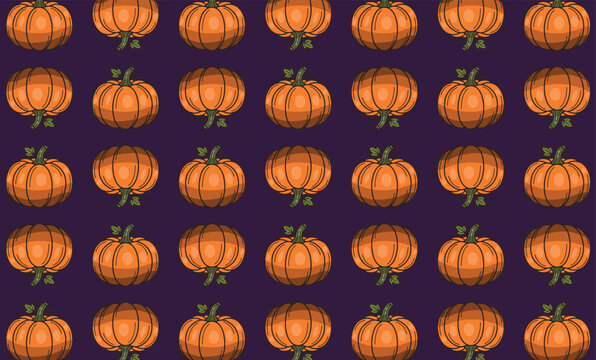 Seamless pattern featuring orange pumpkins on a solid dark purple background pumpkin autumn harvest fall season