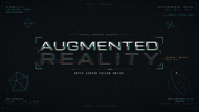 Futuristic augmented reality spatial mapping interface HUD animation with digital elements