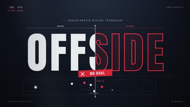 Modern football VAR tactical offside decision graphic overlay with no goal indicator