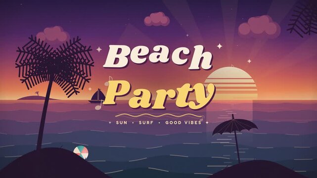 Beach Party Retro Summer Sunset Vector Animation Graphic Resource