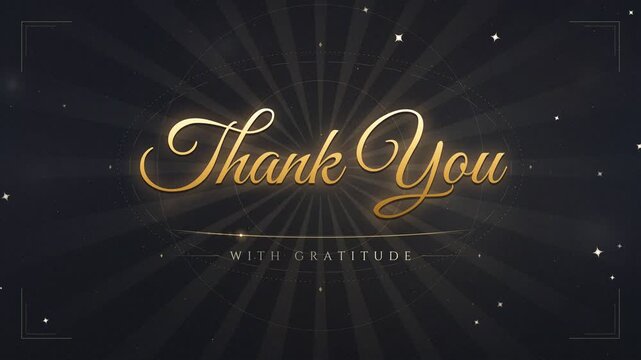 Elegant gold Thank You with gratitude typography motion graphic on dark star background