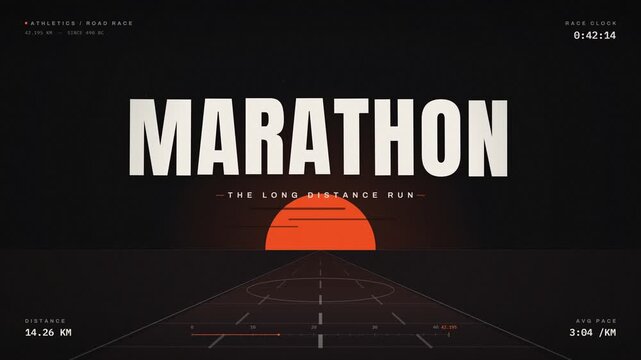 Sport fitness marathon running track HUD interface with race timer and statistics