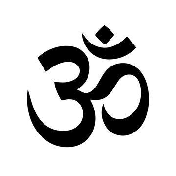 Traditional sacred om symbol in a minimalist black graphic style with meditation