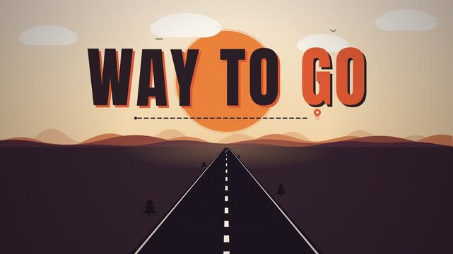 Way to Go flat vector animation road trip sunset landscape background