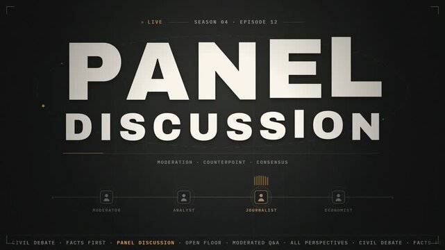 Panel discussion live broadcast graphic lower third title card with dark background