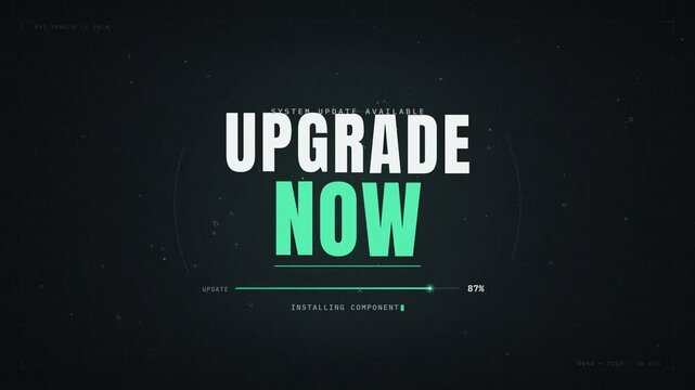 Modern software system update progress bar loading on dark technological digital background