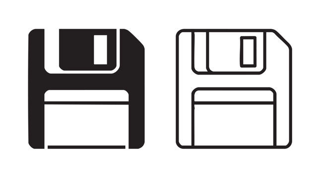 floppy disk silhouette with line art vector icon