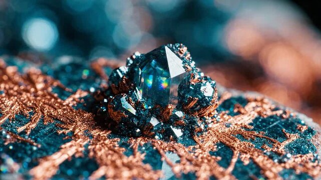 Macro crystal growth with copper metallic veins.