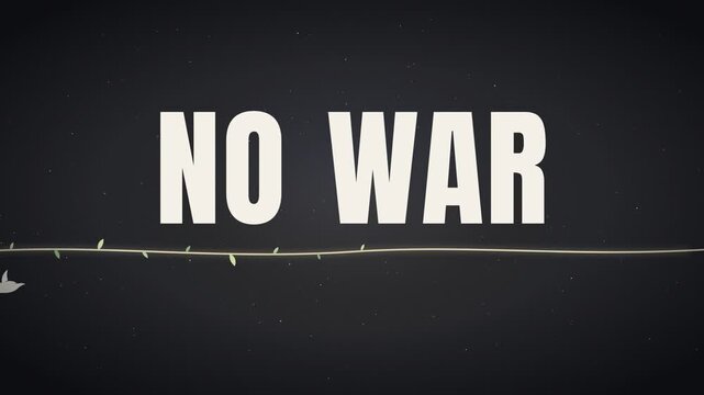 Anti war peace message motion graphic background with falling rain and flying bird