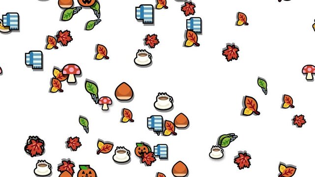 Seamless autumn background pattern with falling leaves and pumpkins