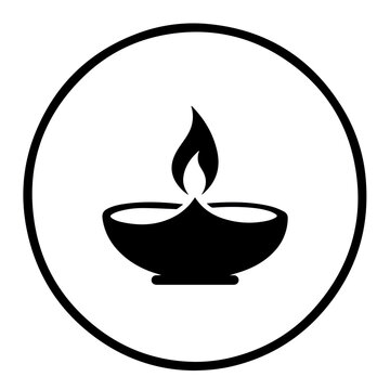 Simple circular logo icon of a traditional burning oil lamp