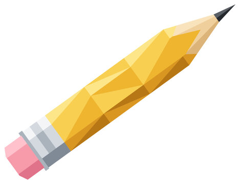 Yellow Hexagonal Pencil With Eraser, Low Poly School Supply Vector
