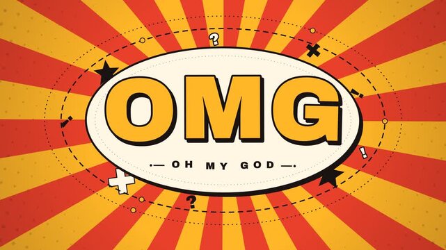 Retro comic book style OMG exclamation motion graphic with vintage halftone pattern