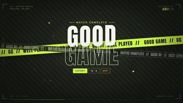 Good game esports match complete victory screen motion graphic banner