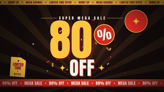 Animated 80 percent off super mega sale promotional video background