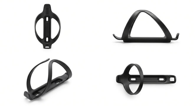 Lightweight Matte Black Aluminum Alloy Bicycle Frame Water Bottle Cage Holder Isolated on White Background 4 Different Angles