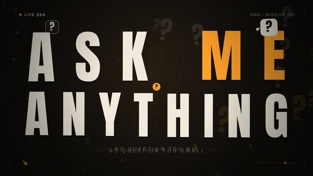 Live Q and A session broadcast title graphic with ask me anything typography