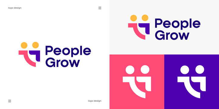 people grow logo vector concept with stylized human figure for success leadership and team growth