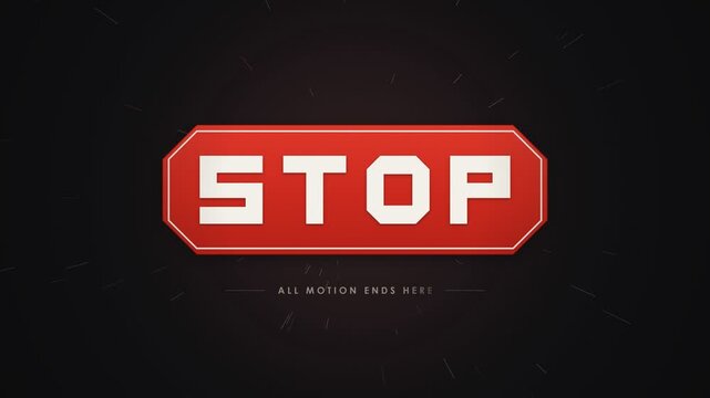 Minimalist red stop sign motion graphic with fast particle background effect