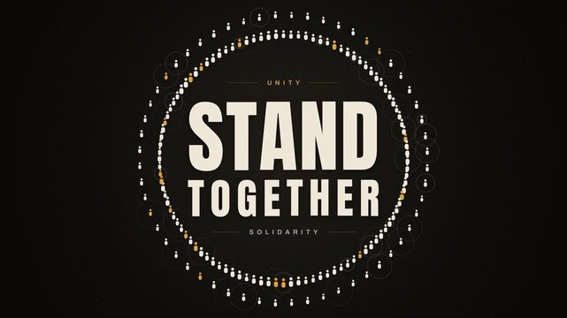Stand together unity and solidarity community network animation with glowing avatar icons