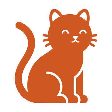 Minimalist vector illustration of a cute sitting cat in orange color.