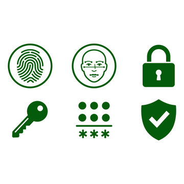 Set of digital security and cyber protection icons.