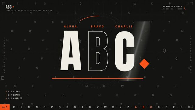 Kinetic typography alphabet specification motion graphics template loop