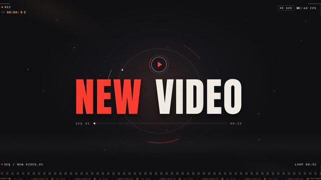 Cinematic camera recording interface with new video title and HUD elements