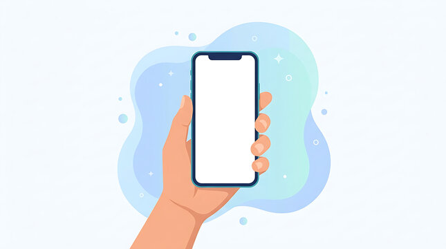 Hand holding smartphone with blank white screen isolated on