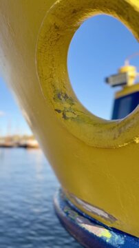 Looking Through a Mooring Ring on a Ferry Bow in Helsinki 