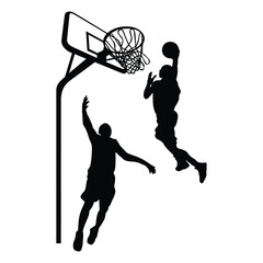 Basketball Players Silhouette Slam Dunk Action Vector Illustration    © MDSamedul