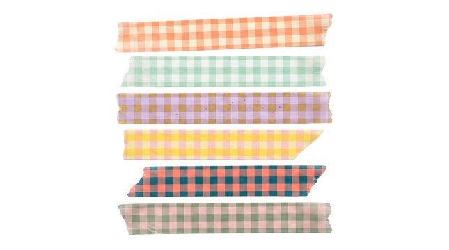 Set of Gingham Checkered Washi Tape Strips in Soft Colors