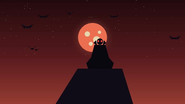A vampire figure stands atop a cliff silhouetted against a full moon and bats vampires undead