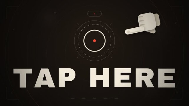 Interactive dark tech interface animation featuring a tap here call to action button